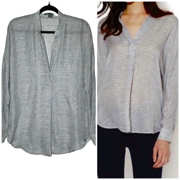 Vince Silk Gray Cable Knit Patterned Off-Shoulder Pullover Blouse with V-Neck, M - Picture 1 of 12